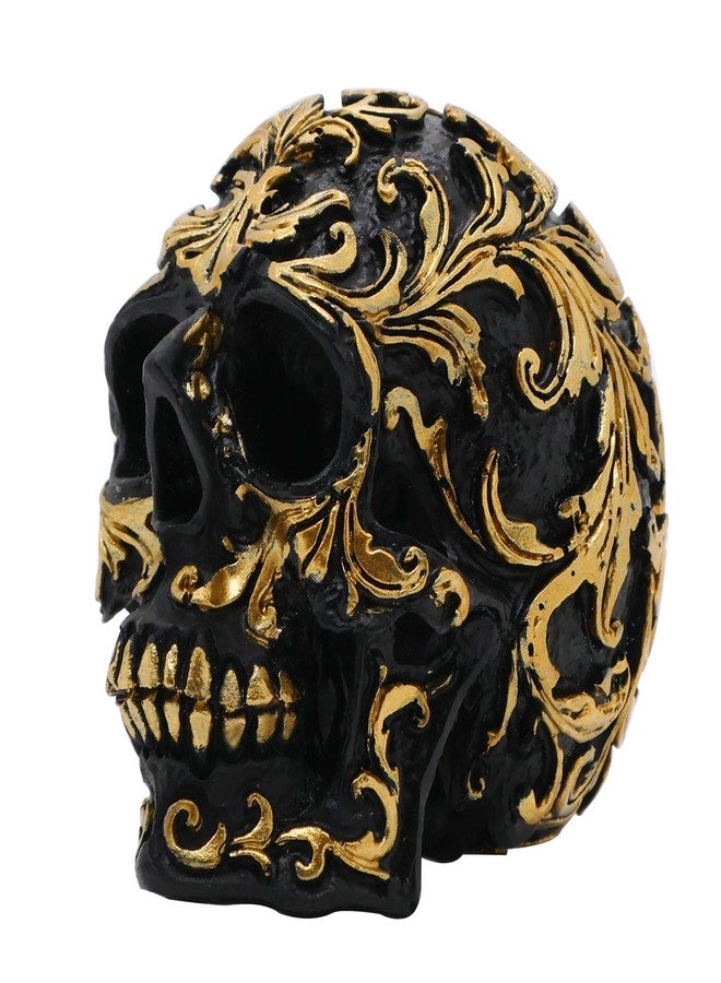 CHDL Halloween Skull Decor, Realistic Skeleton Skull Head Statue, Gothic Resin Skull Figurine with Gold Designs, 3.62 Inch Fake Skull for Decorations, Party, Home, Desk Skull Head Decor - Image 1